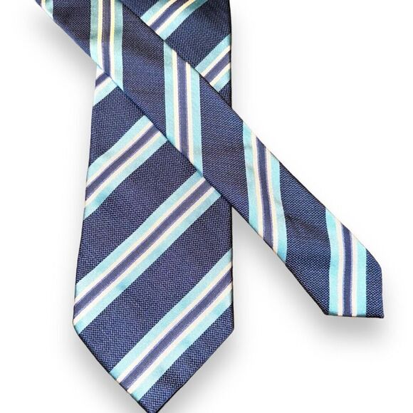 Les Copains Navy & White Handmade in Italy Rep Stripe Tie - Picture 1 of 6